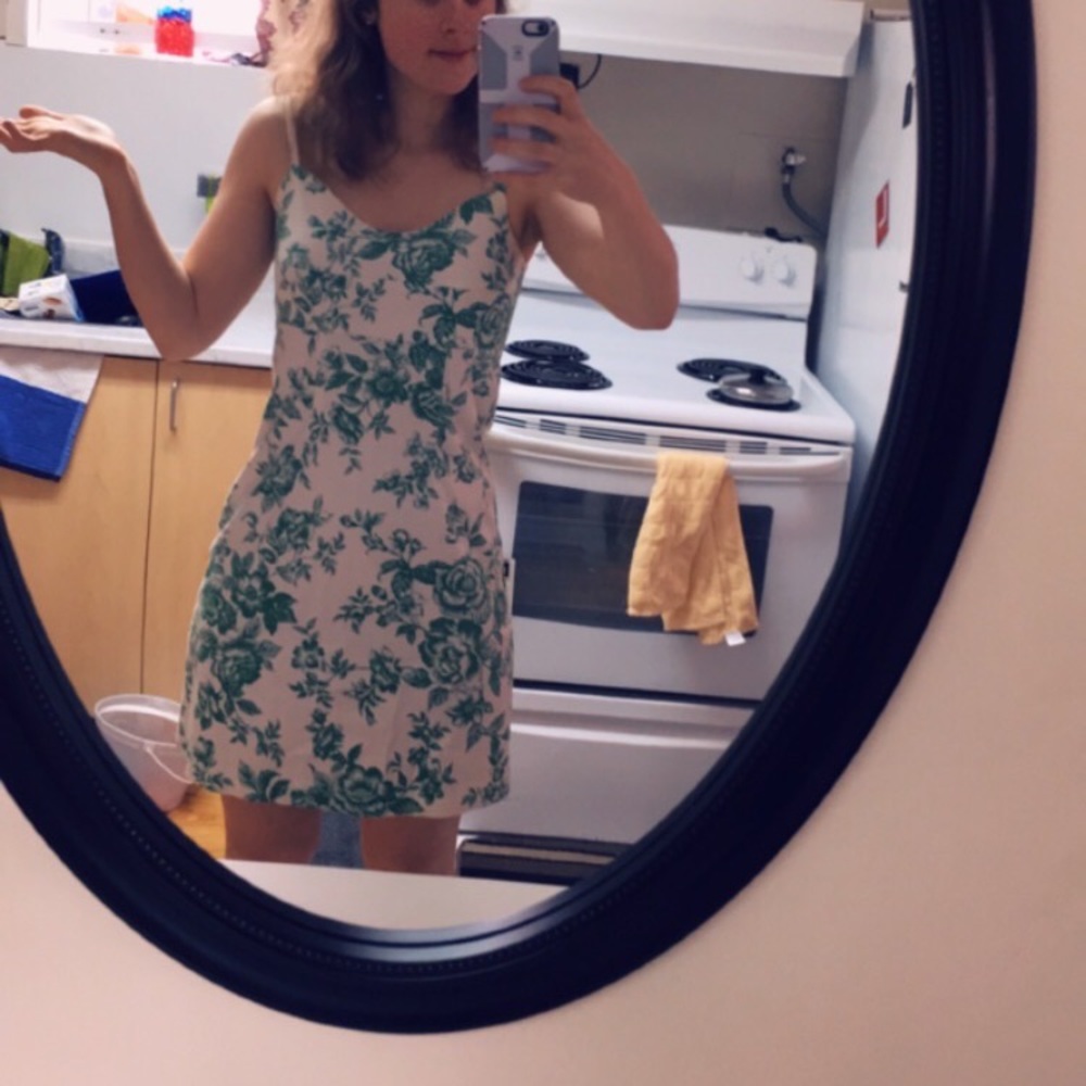 Kelly green and white floral mini dress